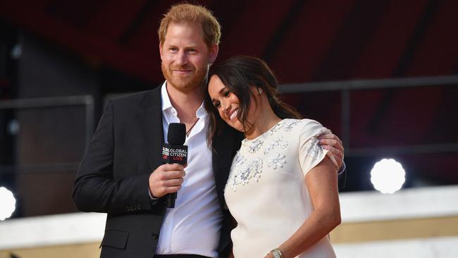 Prince Harry and Meghan Markle speak during the 2021 Global Citizen Live festival in New York. Picture; AFP.