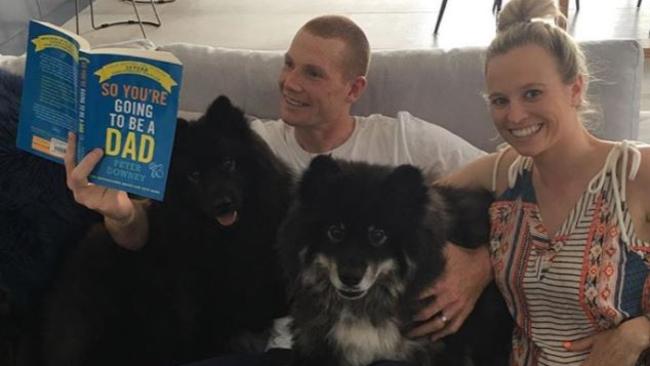 Adelaide Crows ruckman Sam Jacobs and his wife Izzy on announcing Izzy’s pregnancy on Instagram