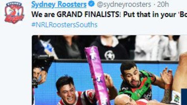 Roosters Rock Rabbitohs With Cocky Twitter Post Following Nrl Preliminary Final Win Daily Telegraph