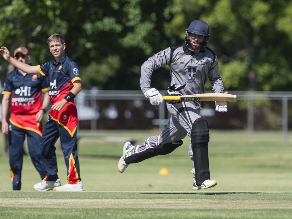 Ashvir Singh makes runs for Souths Magpies against Metropolitan-Easts in Toowoomba Cricket A Grade One Day grand final at Captain Cook Reserve, Sunday, December 10, 2023. Picture: Kevin Farmer