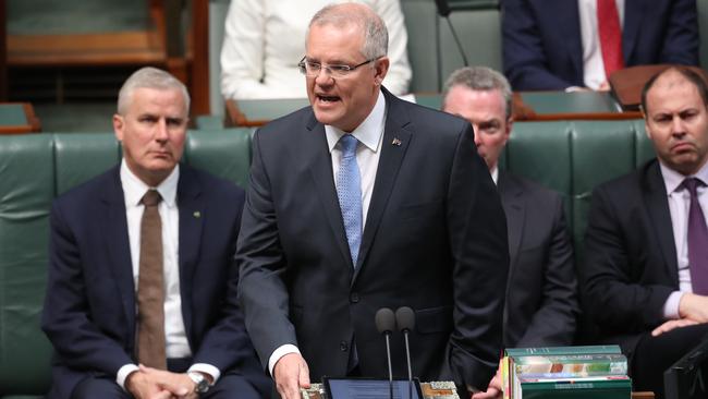 Prime Minister Scott Morrison during the National Apology to Victims and Survivors of Institutional Child Sexual Abuse. Picture: Kym Smith