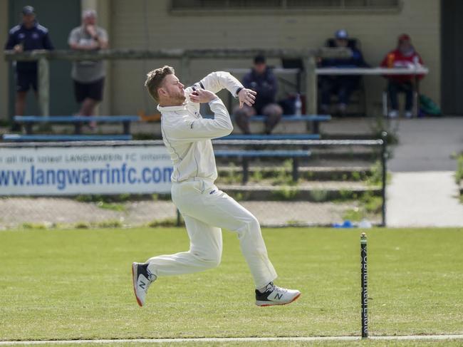 MPCA Provincial cricket: Langwarrin v Baden Powell. Langwarrin bowler Cameron Sharpe. Picture: Valeriu Campan