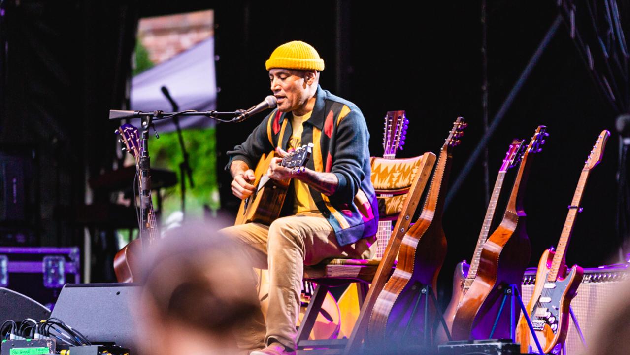 Ben Harper performing at the SummerSalt Festival at the Royal Botanical Gardens, Hobart. Picture: Linda Higginson