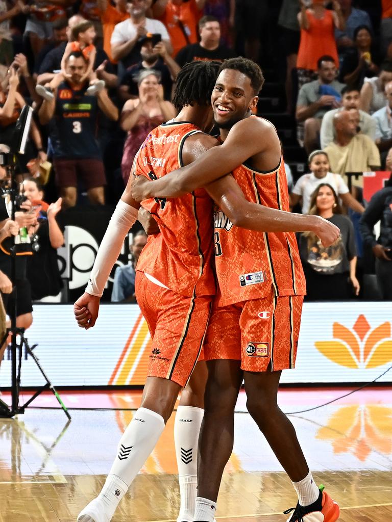 CAIRNS, AUSTRALIA - DECEMBER 31: Josh Roberts and Bobi Klintman celebrate after winning on New Year’s Eve. Picture: Emily Barker/Getty Images.