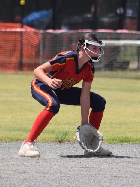 Charlotte Whinnett, 13, West Torrens Eagles player, down and ready for SA. Picture: Supplied