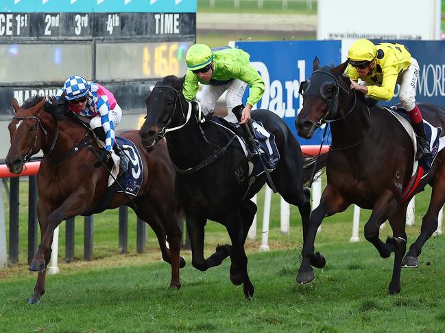 SCONE, AUSTRALIA - MAY 18: Regan Bayliss riding Coastwatch   wins Race 9 Scone Equine Hospital Luskin Star Stakes during the "Coolmore Dark Jewel Day" at Scone Race Club on May 18, 2024 in Scone, Australia. (Photo by Jeremy Ng/Getty Images)