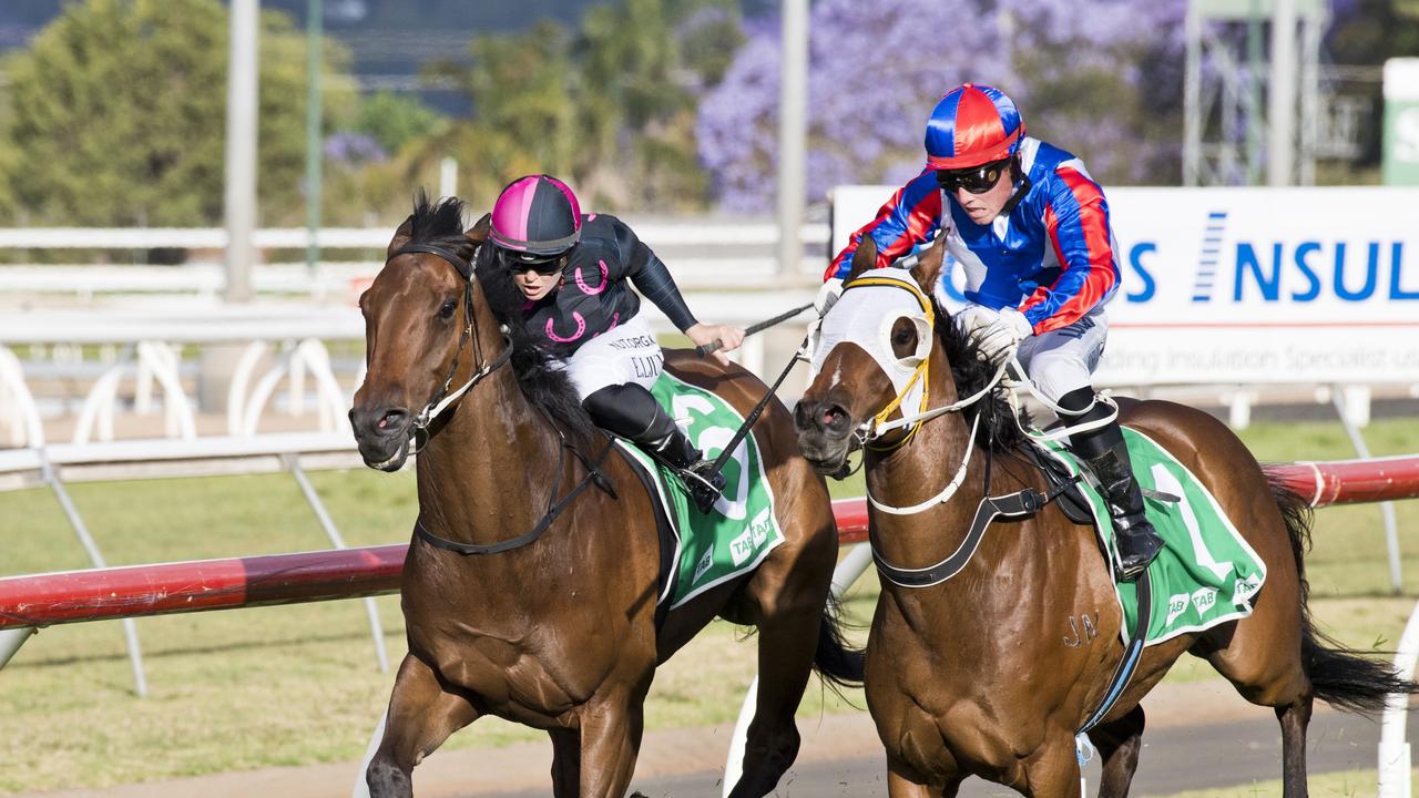 Simply Splashing and Josh Oliver outside arrive to defeat Scherzare (Emma Ljung) at Clifford Park yesterday.