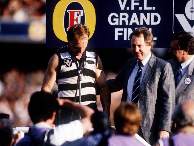 Gary Ablett receives the Norm Smith Medal after kicking nine goals in the 1989 Grand Final.