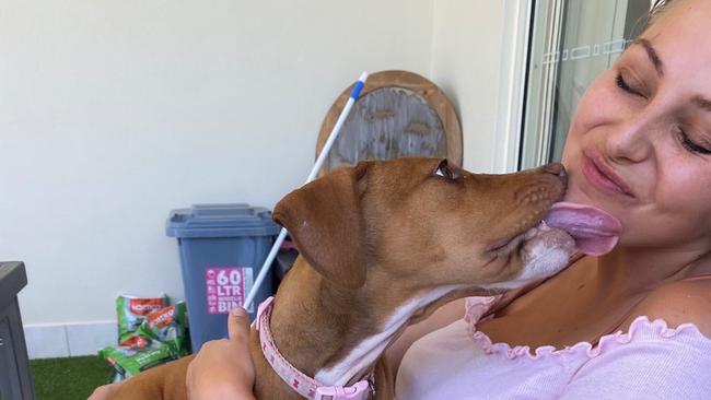 Bowen Collinsville Pet Rescue foster carer Nicole Rouse with dog Maddie, who she rescued after she was found in a cane field with broken leg and scratched face. Photo: Contributed