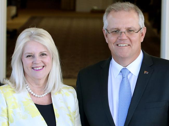 Stuart Robert, Assistant Treasurer, Karen Andrews-Industry Science and Technology, Prime Minister Scott Morrison, Steven Ciobo, Minister for Defence Industry and Scott Buchholz-Assistant Minister for Raods and Transport at Government House in Canberra Picture Kym Smith