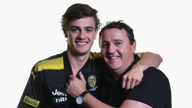 Patrick Naish and his father Chris during the 2017 AFL Draft. Photo: Quinn Rooney