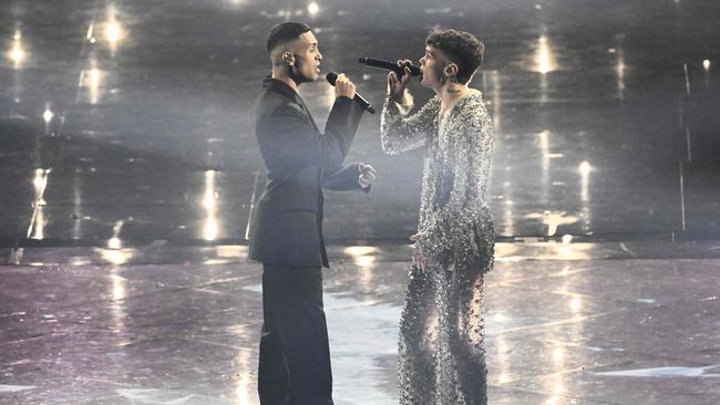 Italy’s Mahmood &amp; BLANCO dazzle on stage. Picture: AFP