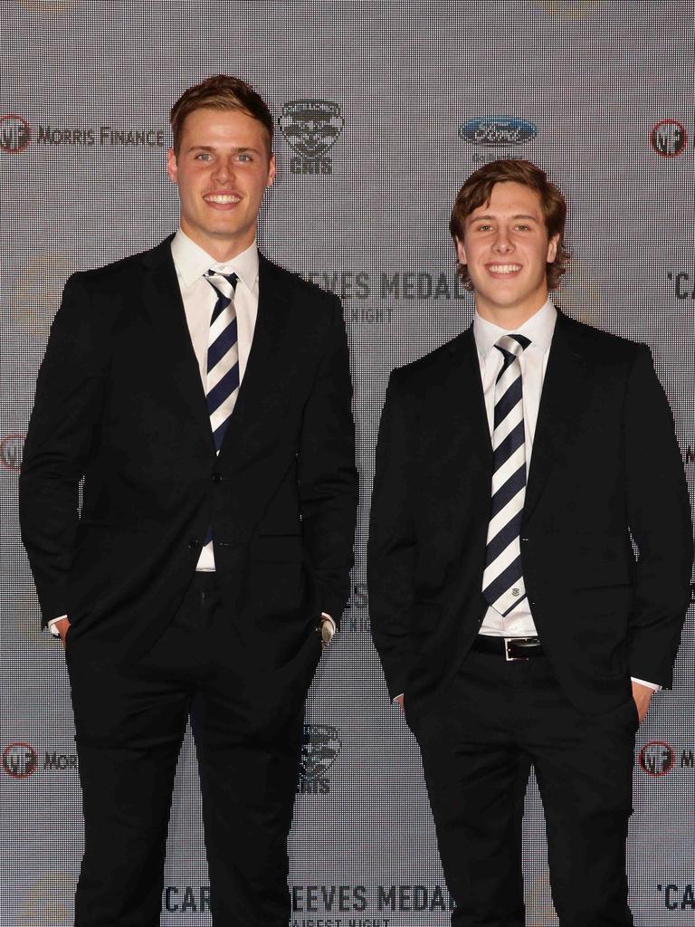 Jake Kolodjashnij and Lachie Fogarty. Carji Greeves red carpet arrivals. Picture: Peter Ristevski