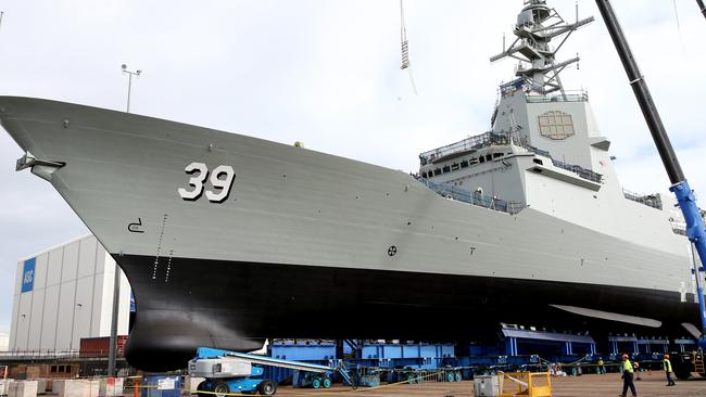 The first Air Warfare Destroyer built in Adelaide, the Hobart, which was launched last year. Picture: Calum Robertson