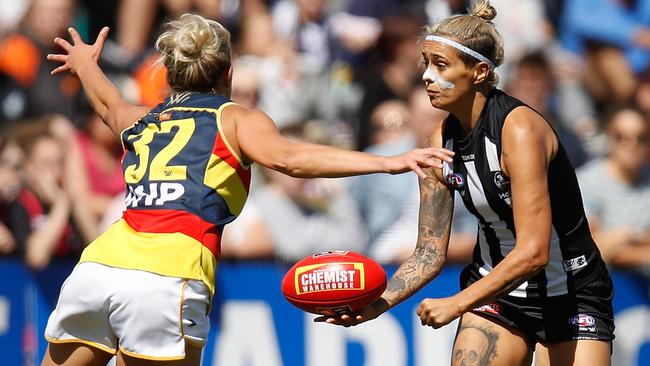 Hope in action for her old team, Collingwood, earlier in 2018. Picture: Michael Willson / AFL Media / Getty Images