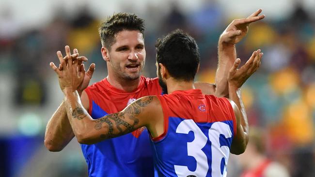 Jesse Hogan and Jeff Garlett booted nine goals between them. Picture: AAP