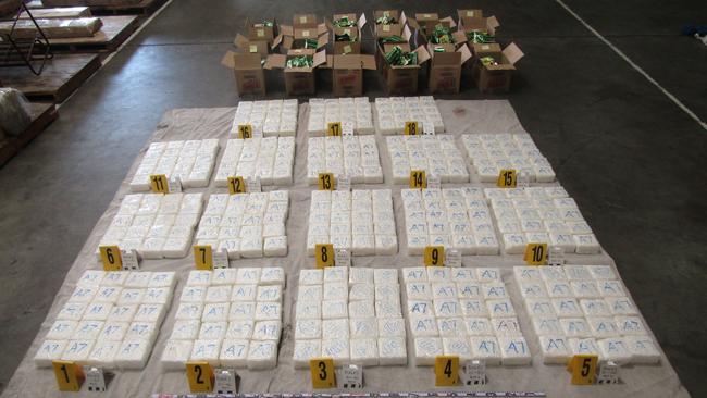 Blocks of white powder, alleged to be cocaine, uncovered as part of Operation Ironside. Picture: AFP