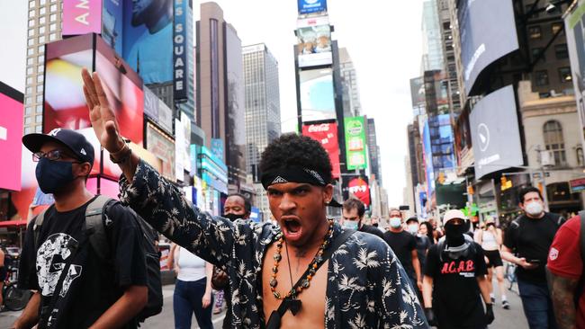 Protesters with the Black Lives Matter (BLM) movement march through Manhattan on August 24, 2020. From the earliest days of the movement, Russia was extremely active magnifying the group online. Picture: AFP