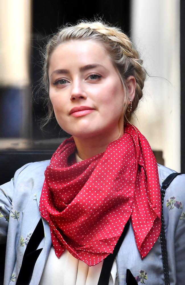 Amber Heard denied leaving human excrement in their bed, saying only Johnny Depp would have such a sense of humour as to do that, in court. Picture: Gareth Cattermole/Getty Images.