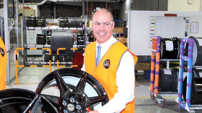 Treasurer Josh Frydenberg visits Carbon Revolution factory in Geelong on Friday. Picture: NCA NewsWire / David Crosling