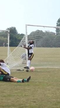 Footballer runs full blast into goalposts