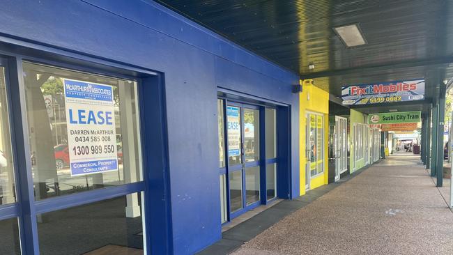 Caboolture's main street has lost its lustre with many shopfront sporting For Lease signs. Picture: Natalie Wynne.