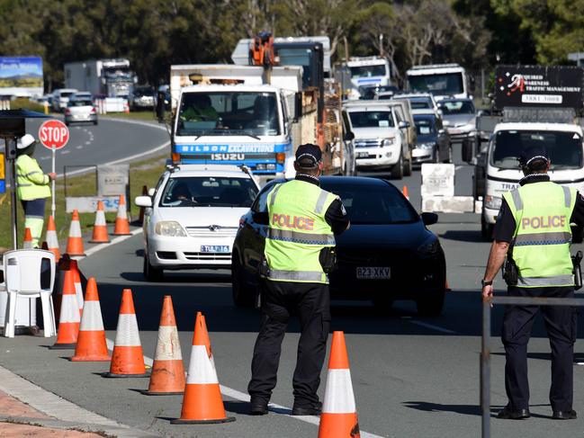 Police appealing for patience at the Queensland border on Wednesday. Picture: Steve Holland/NCA NewsWire