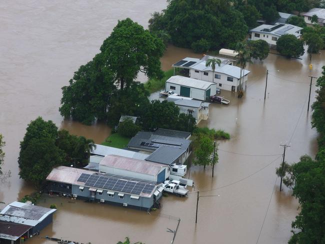 CARDWELL, AUSTRALIA. NewsWire Photos. FEBRUARY 4, 2025. Premier of Queensland David Crisafulli heads for flood affected Cardwell onboard a helicopter to assess the damage, as seen here in the farming region around Macknade. Picture: NewsWire/Adam Head