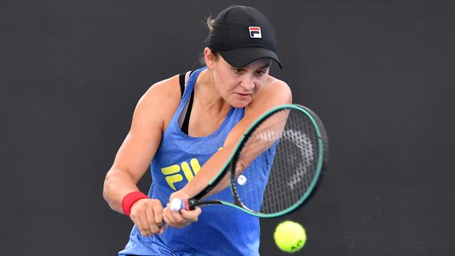 Ash Barty practices in Brisbane. Picture: AAP