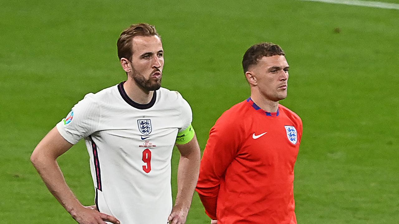 England's forward Harry Kane (L) could be set for an ugly standoff with Tottenham over his transfer future.