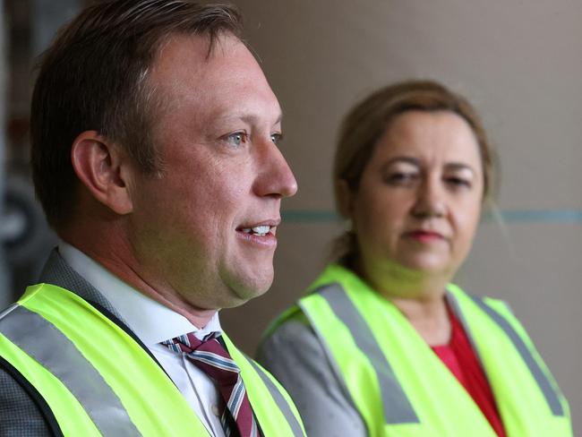 Premier Steven Miles with his predecessor Annastacia Palaszczuk