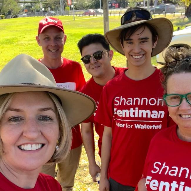 Shannon Fentiman doorknocking in her electorate of Waterford. Picture: Facebook