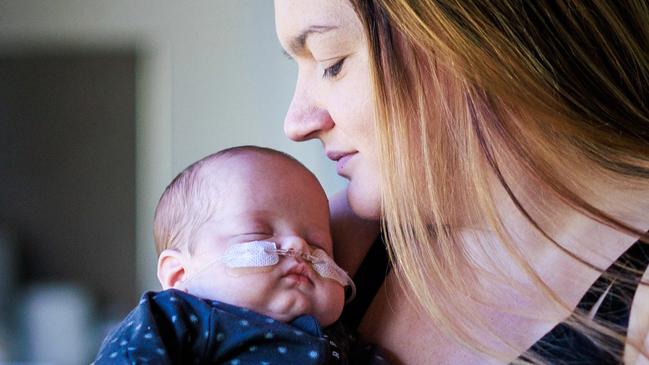 Kellie Huggan and baby Kade, who participated in a clinical stem cell trial. Picture: Aaron Francis