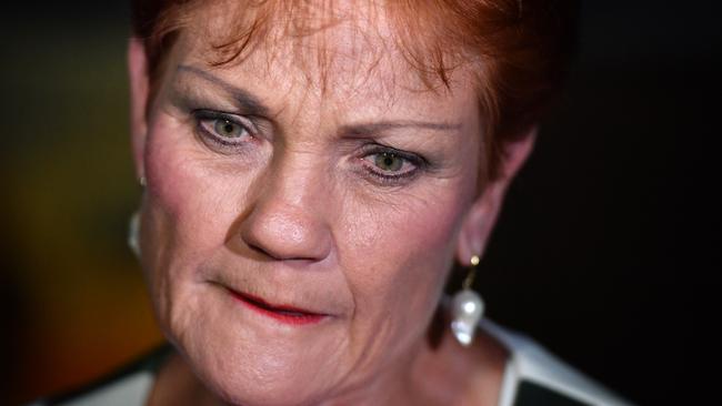 One Nation leader Senator Pauline Hanson speaks to media as she leaves the campaign party house in Buderim on the Sunshine Coast, Saturday, November 25, 2017. Picture: Mick Tsikas/AAP