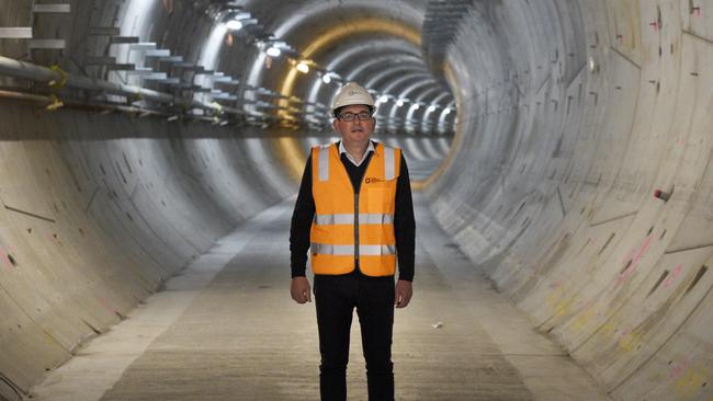 Victorian Premier Daniel Andrews tours the Arden Metro Station in North Melbourne on his first day back at work. Picture: NCA NewsWire/Andrew Henshaw