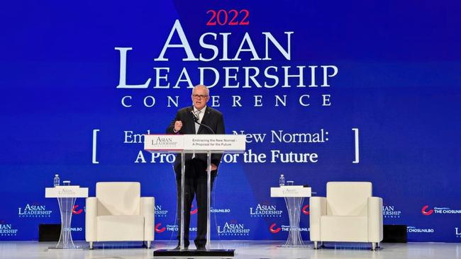 Former Australian Prime Minister Scott Morrison speaking to the Asian Leadership Conference in Seoul on Thursday, July 14, 2022. Picture: Supplied