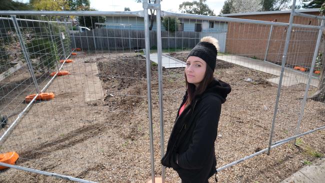 Laura Sproule at the site where her home was destroyed by fire. Picture: Mark Wilson