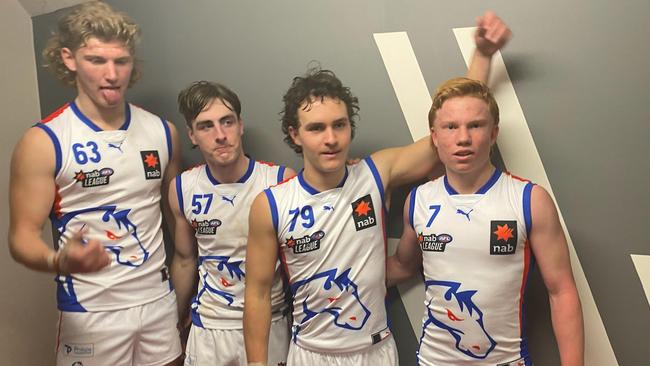 Young talent time: Oakleigh Chargers first-gamers Nick McLarty, George Wardlaw, Jack O’Sullivan and Blake Drury.