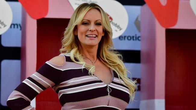 Stormy Daniels opens Berlin erotic fair Venus in 2018, the year the porn star alleged she had a sexual relationship with Donald Trump in 2006. Picture: AFP