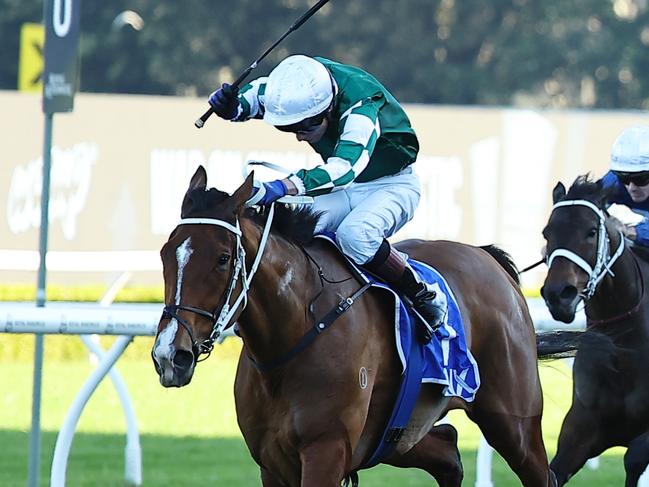 SYDNEY, AUSTRALIA - AUGUST 24: Kerrin McEvoy riding Via Sistina wins Race 8 Winx Stakes during Winx Stakes Day - Sydney Racing at Royal Randwick Racecourse on August 24, 2024 in Sydney, Australia. (Photo by Jeremy Ng/Getty Images)