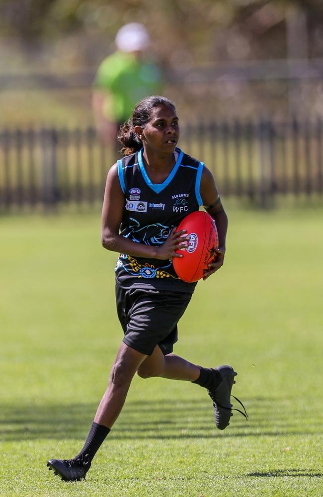 Gabrielle King has been one of the best of the 2023 CAFL season playing for Alkamilya. Picture: Charlie Lowson / AFLNT Media