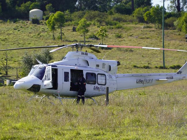 A woman was flown to hospital with serious injuries after a rollover in the South Burnett on Tuesday morning. Photo: Andrew Hedgman.