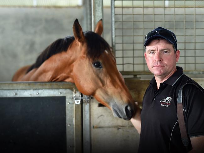 ***2018 photo****Sunshine Coast trainers and stable hands gather to speak about strike on Melbourne Cup day. Trainer Stuart Kendrick.