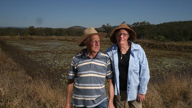 Jeffrey Brooks' parents Lawrie and Wendy at the scene in Beenleigh. Jeffrey’s family and friends are pushing for the case to be reopened. Picture: Adam Armstrong