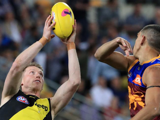 Dylan Grimes in action during the Second AFL Qualifying final between the Brisbane Lions and Richmond Tigers at the Gabba in Brisbane. Pics Adam Head