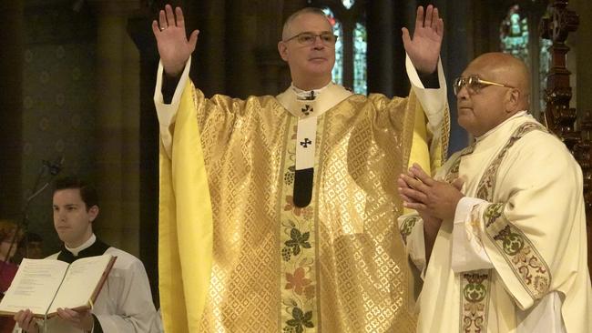 Archbishop Peter Comensoli during Easter Sunday Mass at St Patrick’s Cathedral in East Melbourne.Picture: NCA NewsWire/Valeriu Campan