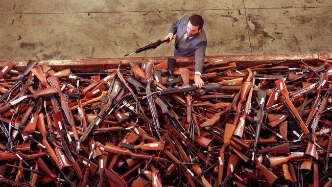 Some of the guns surrendered in Sydney as result of the 1997 Guns Buyback. (Pic: News Corp)