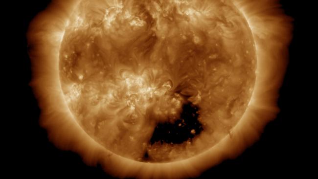 An image of the coronal hole on the surface of the sun captured by the US NOAA Space Weather Prediction Centre.