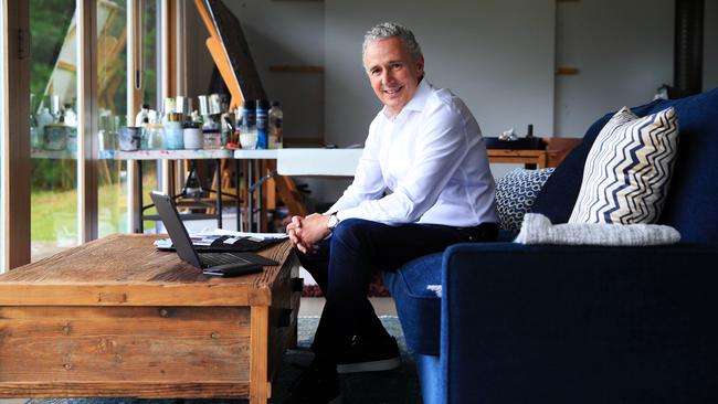 Telstra CEO Andy Penn works from home during the COVID-19 crisis Picture: Aaron Francis