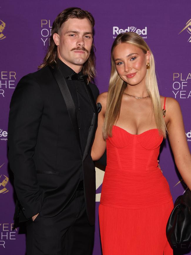 Ryan Papenhuyzen and partner Emma Mac at the Melbourne Storm player of the year awards. Picture: Jason Edwards